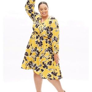 NWOT Yellow Floral Lane Bryant dress long sleeve